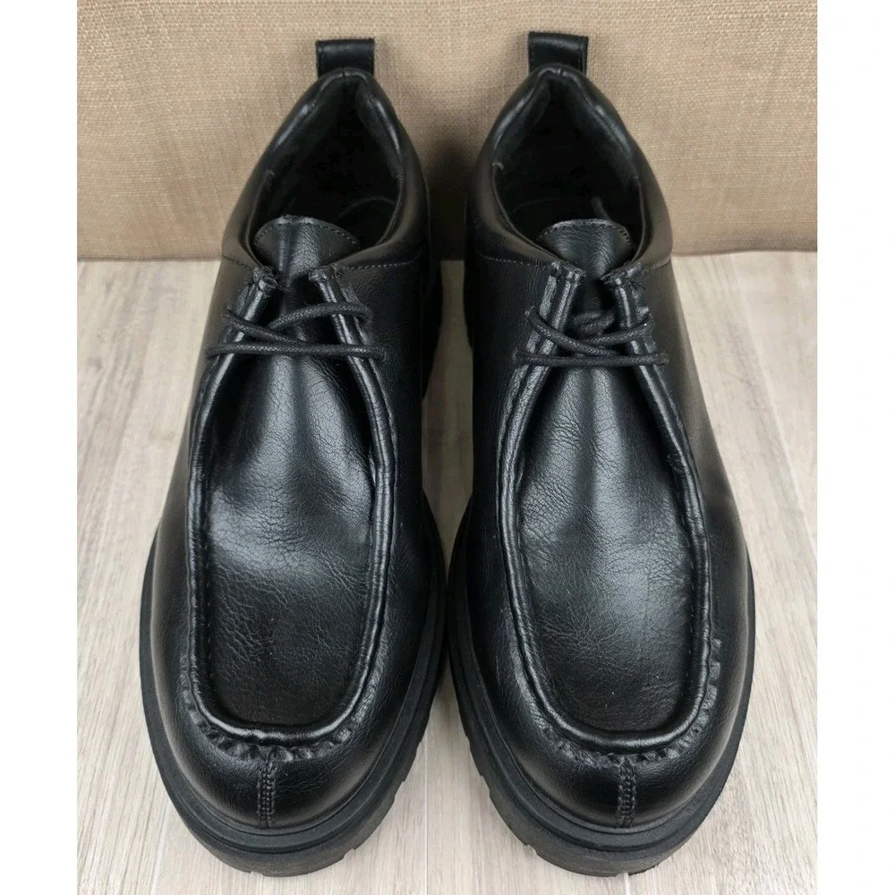 Zara Black Leather Chunky Platform Loafers Lace Up Lug Soles Mens EU 44 US  11